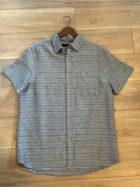 DKOTA Heavyweight Workwear Shirt Mens Short Sleeve Blue Gray Stripe Button Up